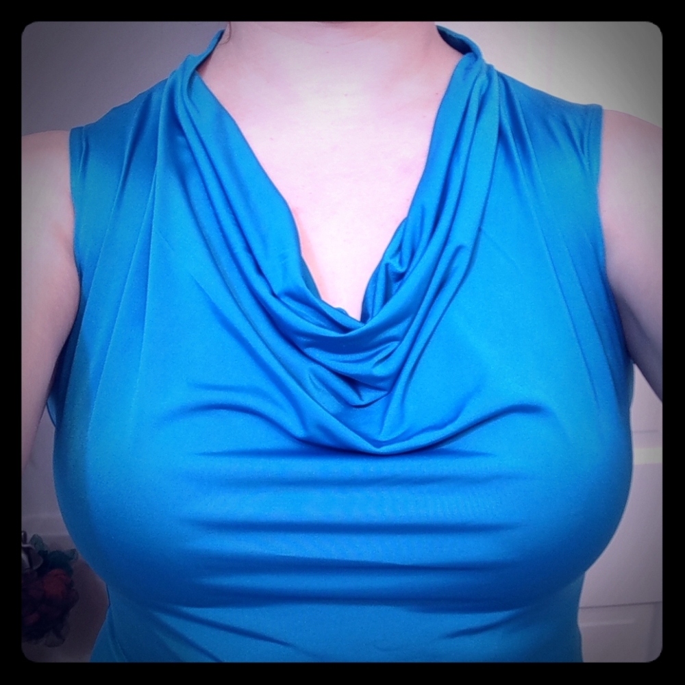 Teal Blue Cowl neck Blouse